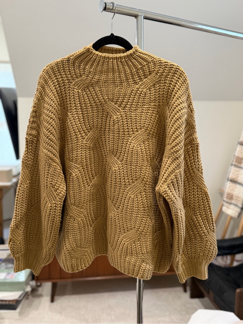 12th Tribe Mustard Cable Knit Mock Turtleneck Sweater